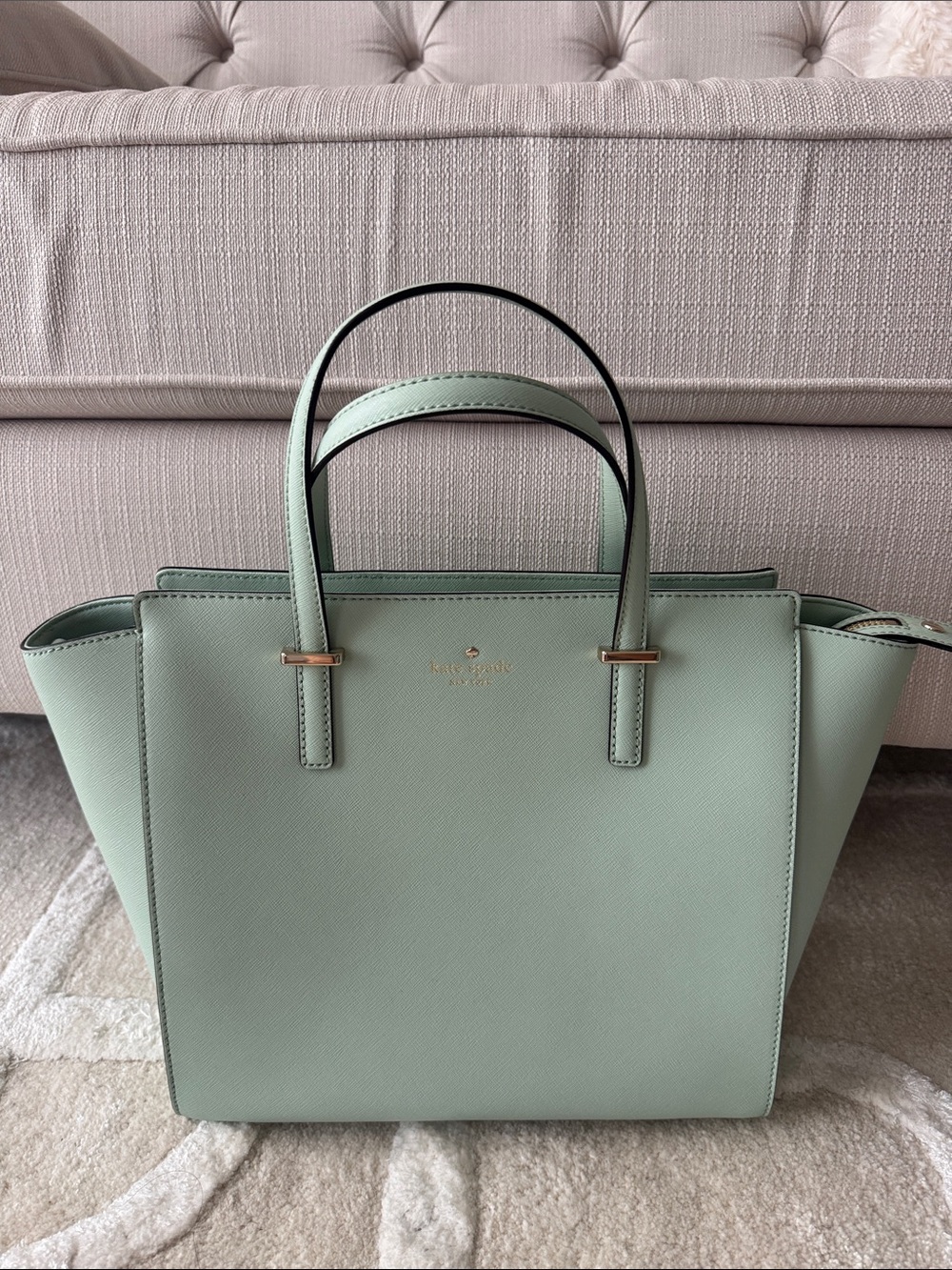 kate spade Mint Pastel Green Structured Tote with Straps Crossbody Gold Hardware